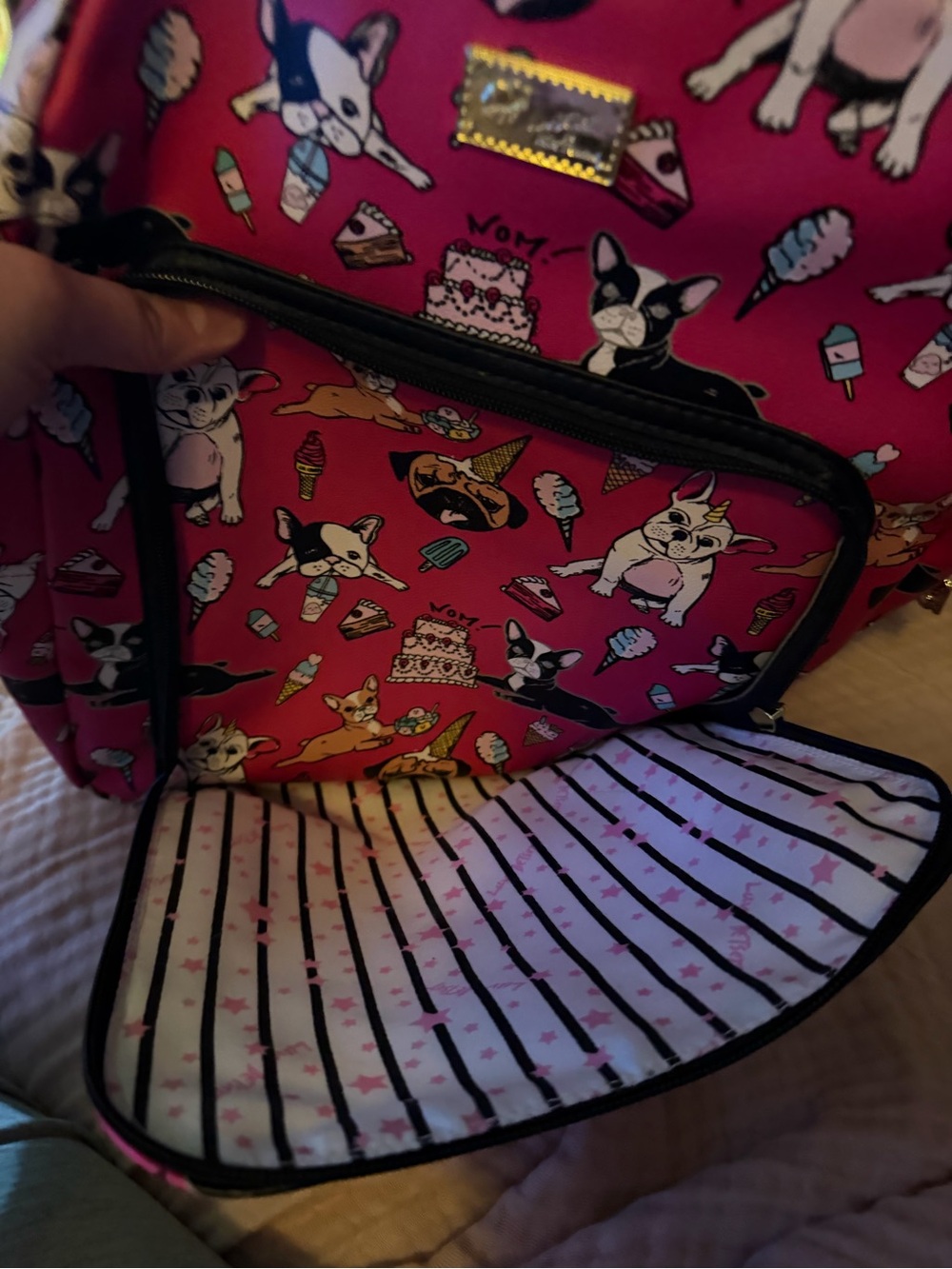 Betsey Johnson Pink French Bulldog Print Backpack - Picture 5 of 6